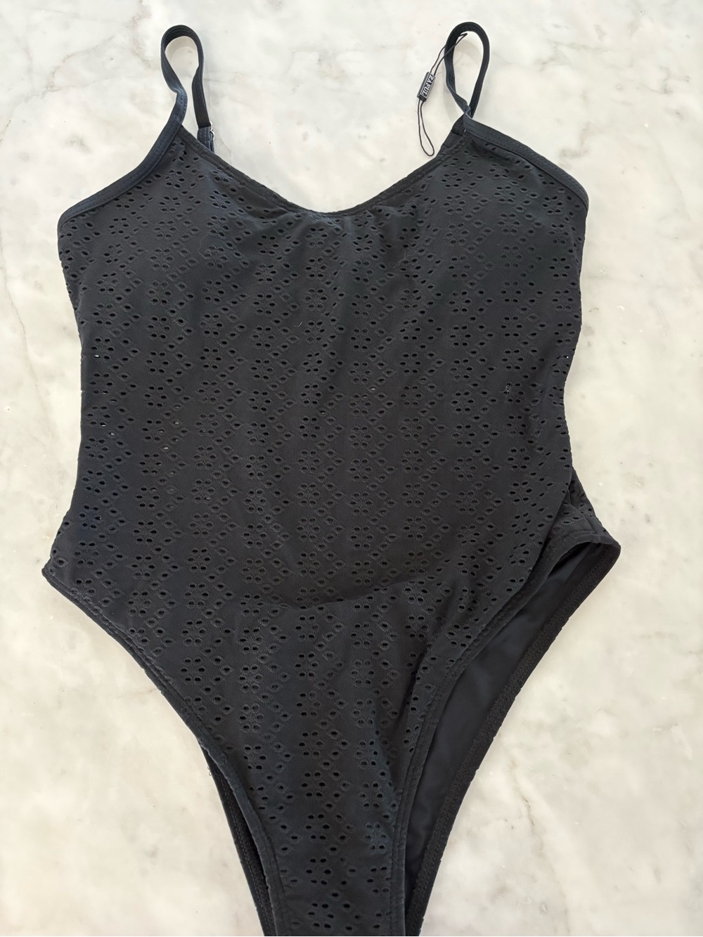 Zaful Black Eyelet One-Piece Swimsuit